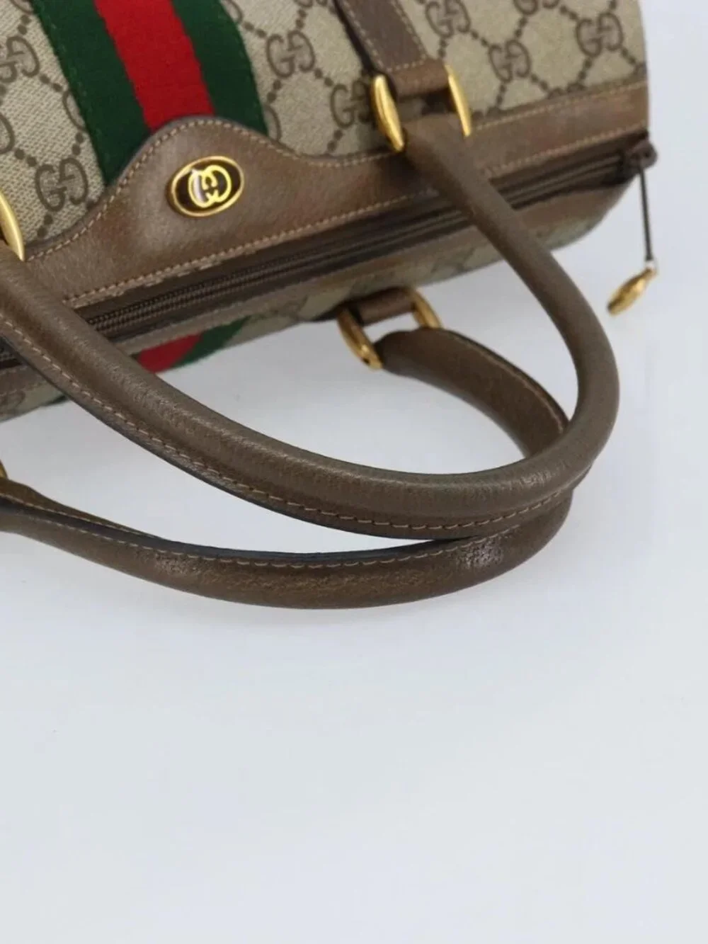 GUCCI GG Supreme Web Sherry Line Boston Bag PVC Beige Gold 24 02 007 Auth ka2825 - Picture 8 of 16